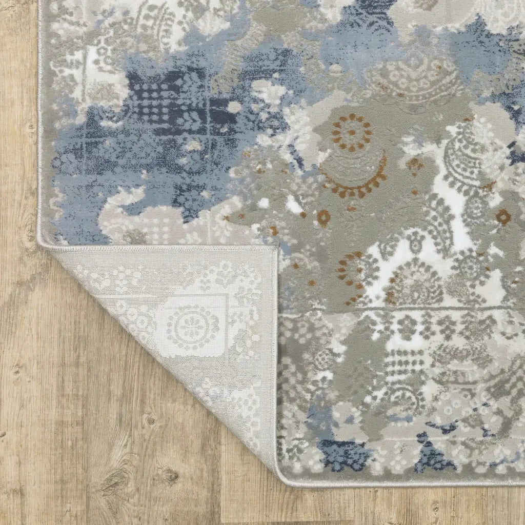 10' X 13' Grey Blue Ivory Navy Beige And Brown Abstract Power Loom Stain Resistant Area Rug - Homeroots - Flyclothing LLC