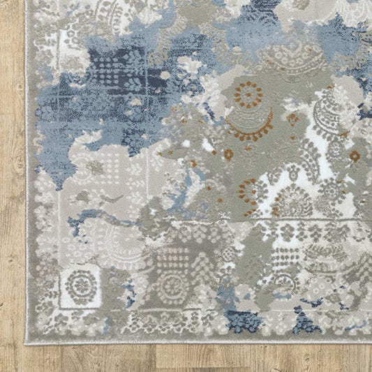 10' X 13' Grey Blue Ivory Navy Beige And Brown Abstract Power Loom Stain Resistant Area Rug - Homeroots - Flyclothing LLC