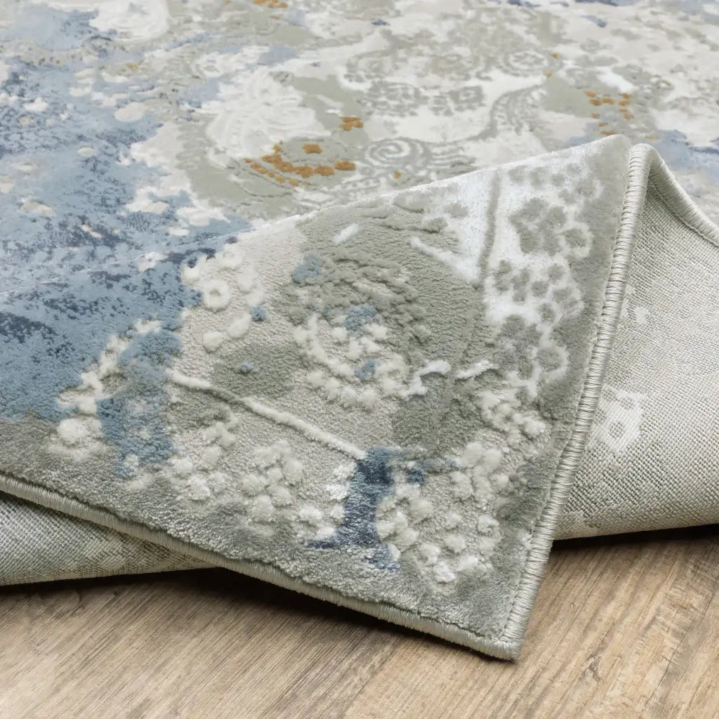 10' X 13' Grey Blue Ivory Navy Beige And Brown Abstract Power Loom Stain Resistant Area Rug - Homeroots - Flyclothing LLC