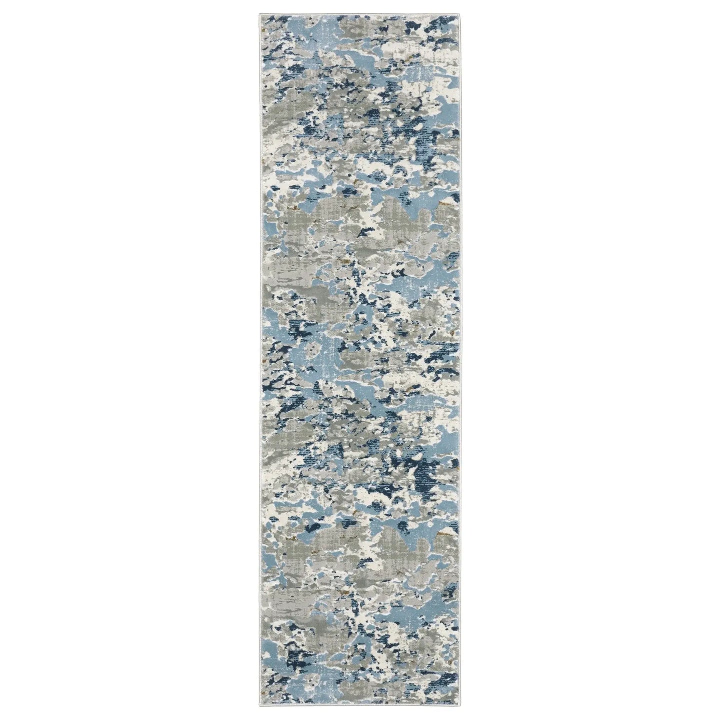 2' X 8' Grey Blue Ivory Navy Beige And Brown Abstract Power Loom Stain Resistant Runner Rug - Homeroots - Flyclothing LLC