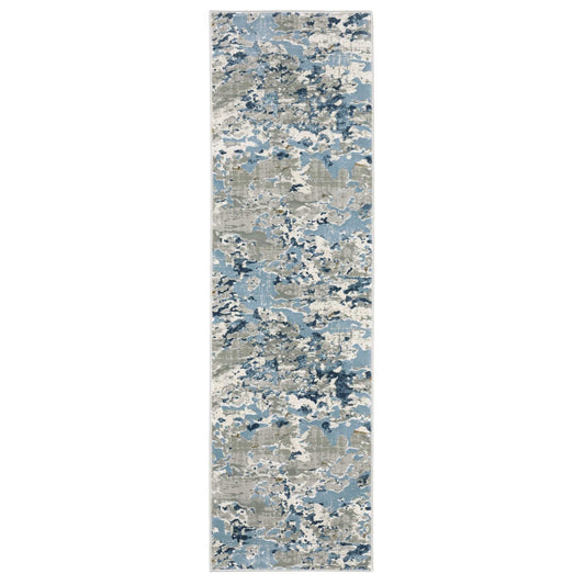 2' X 8' Grey Blue Ivory Navy Beige And Brown Abstract Power Loom Stain Resistant Runner Rug - Homeroots - Flyclothing LLC