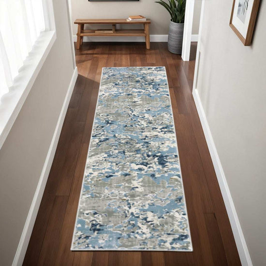 2' X 8' Grey Blue Ivory Navy Beige And Brown Abstract Power Loom Stain Resistant Runner Rug - Homeroots - Flyclothing LLC