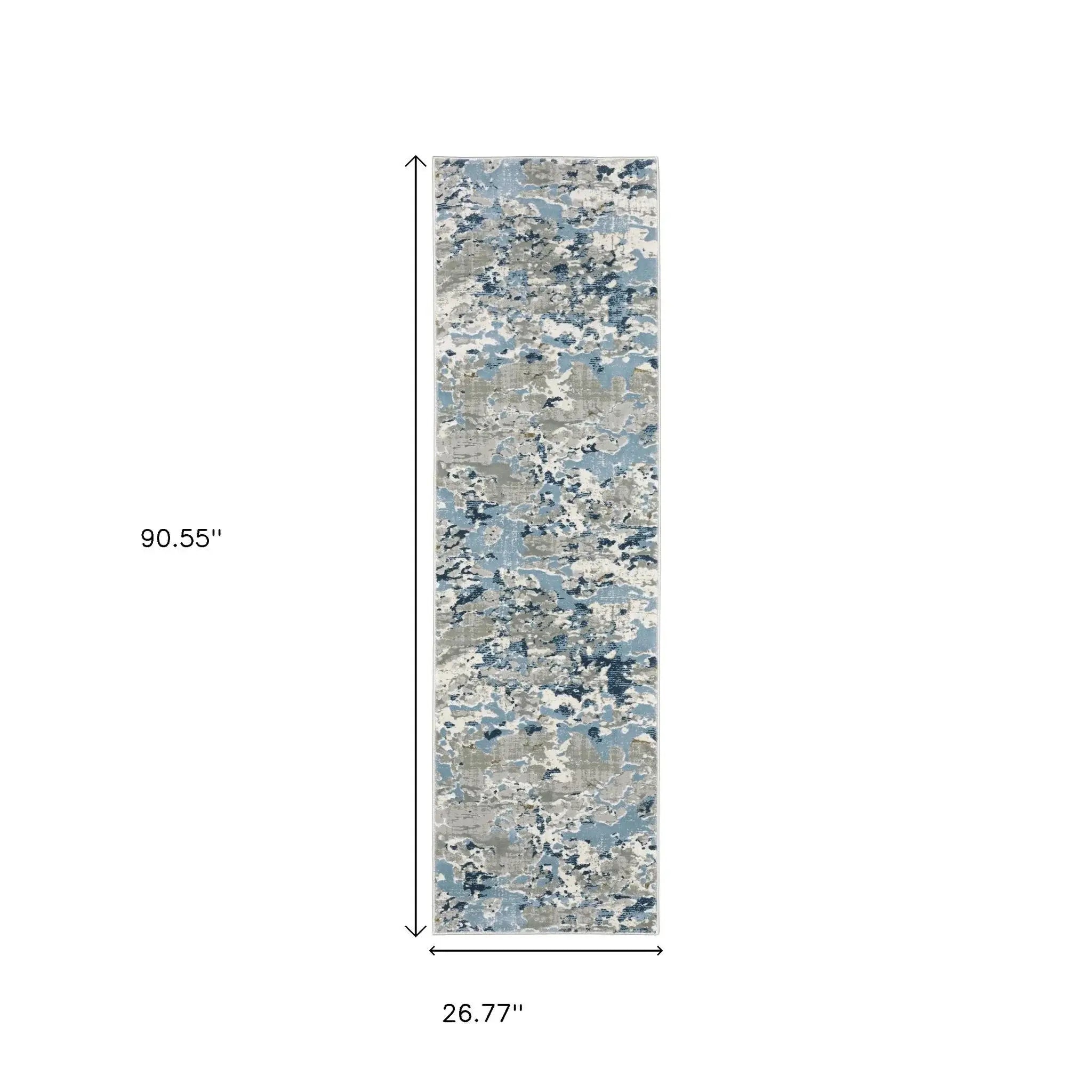 2' X 8' Grey Blue Ivory Navy Beige And Brown Abstract Power Loom Stain Resistant Runner Rug - Homeroots - Flyclothing LLC