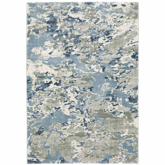 3' X 5' Grey Blue Ivory Navy Beige And Brown Abstract Power Loom Stain Resistant Area Rug - Homeroots - Flyclothing LLC