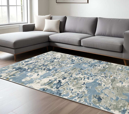 6' X 9' Grey Blue Ivory Navy Beige And Brown Abstract Power Loom Stain Resistant Area Rug - Homeroots - Flyclothing LLC