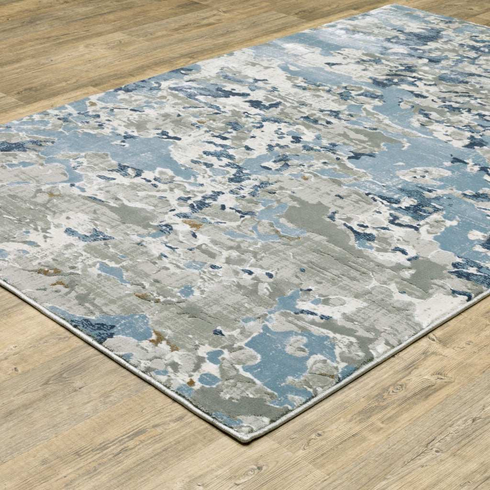 10' X 13' Grey Blue Ivory Navy Beige And Brown Abstract Power Loom Stain Resistant Area Rug - Homeroots - Flyclothing LLC