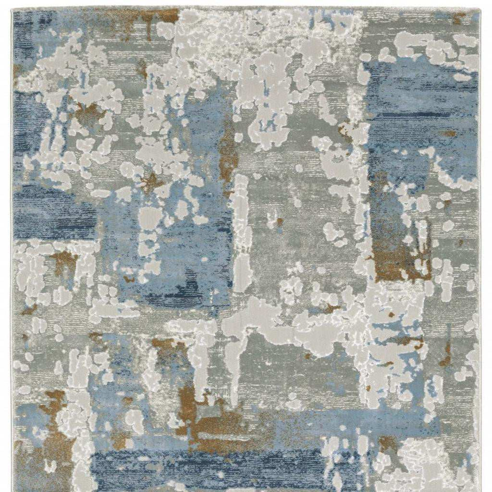 2' X 8' Grey Blue Navy Ivory And Brown Abstract Power Loom Stain Resistant Runner Rug - Homeroots - Flyclothing LLC