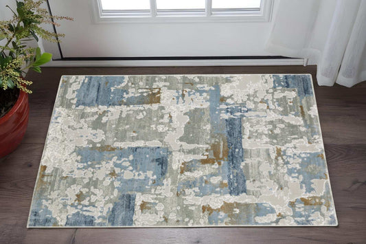 3' X 5' Grey Blue Navy Ivory And Brown Abstract Power Loom Stain Resistant Area Rug - Homeroots - Flyclothing LLC