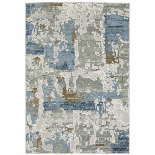 5' X 8' Grey Blue Navy Ivory And Brown Abstract Power Loom Stain Resistant Area Rug - Homeroots - Flyclothing LLC