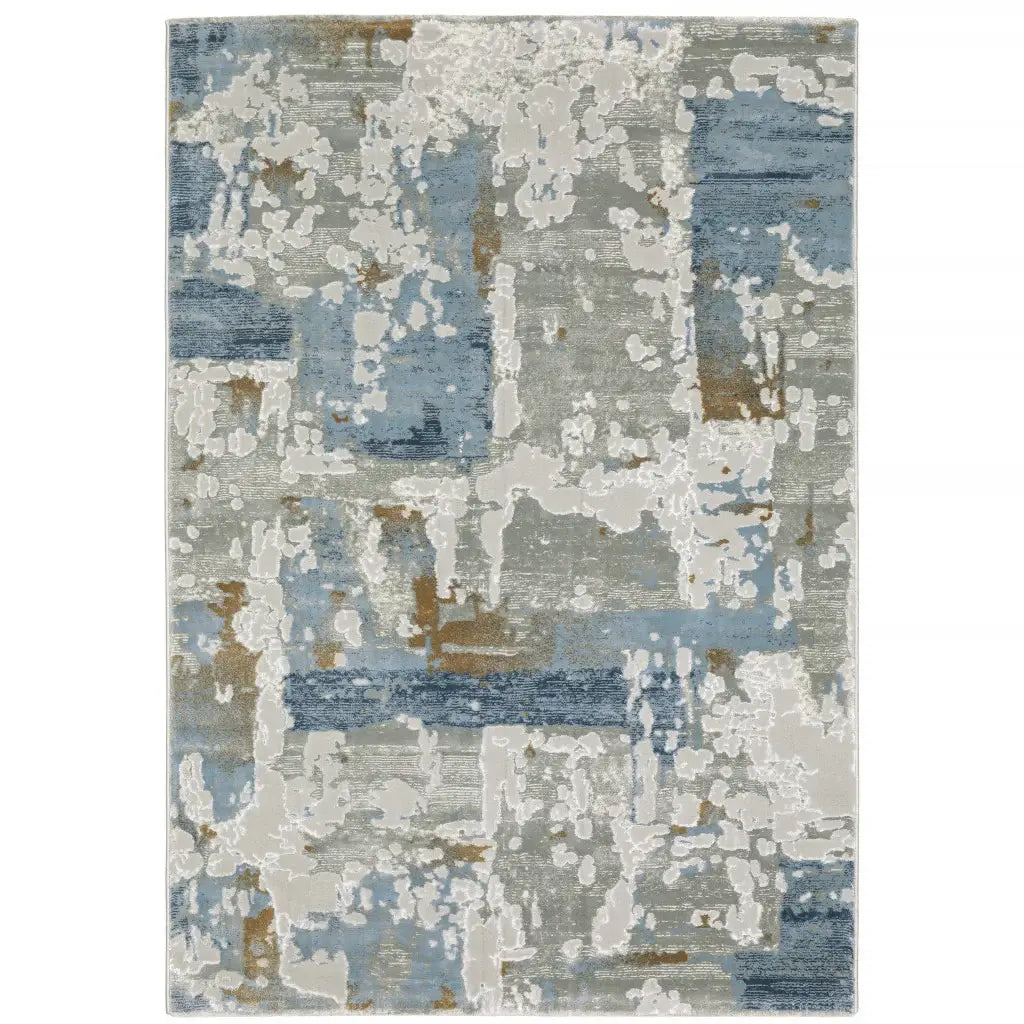 6' X 9' Grey Blue Navy Ivory And Brown Abstract Power Loom Stain Resistant Area Rug - Homeroots - Flyclothing LLC
