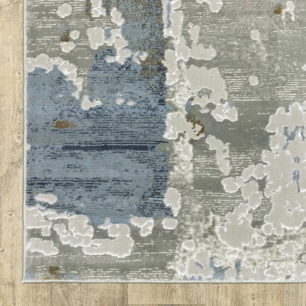 6' X 9' Grey Blue Navy Ivory And Brown Abstract Power Loom Stain Resistant Area Rug - Homeroots - Flyclothing LLC