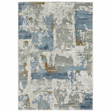 10' X 13' Grey Blue Navy Ivory And Brown Abstract Power Loom Stain Resistant Area Rug - Homeroots - Flyclothing LLC