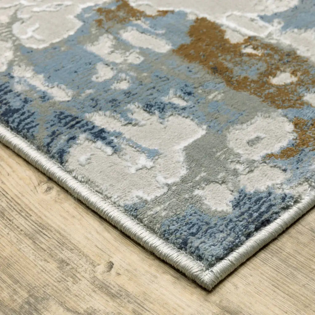10' X 13' Grey Blue Navy Ivory And Brown Abstract Power Loom Stain Resistant Area Rug - Homeroots - Flyclothing LLC