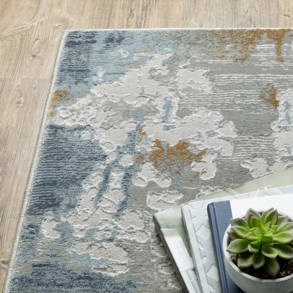 10' X 13' Grey Blue Navy Ivory And Brown Abstract Power Loom Stain Resistant Area Rug - Homeroots - Flyclothing LLC