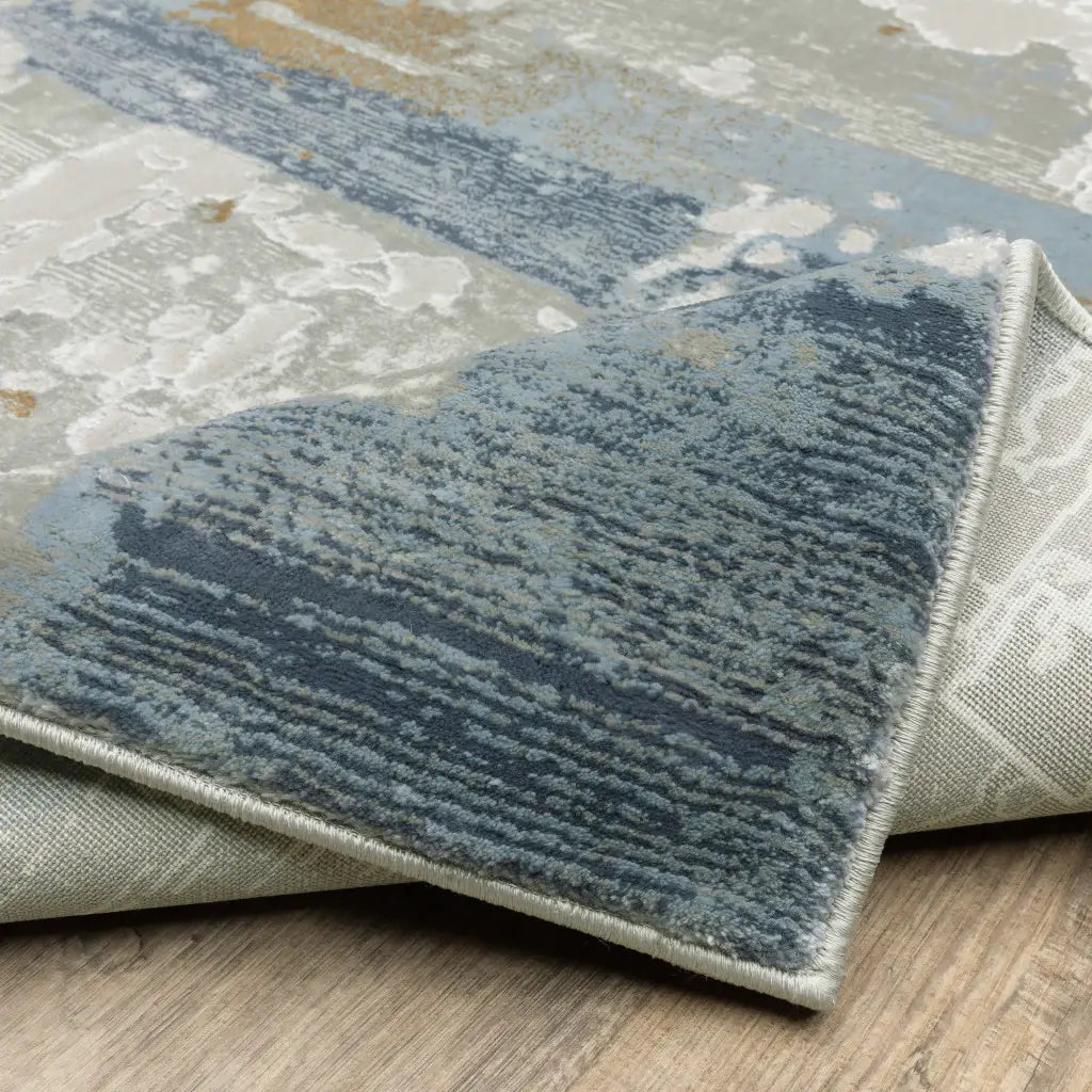 10' X 13' Grey Blue Navy Ivory And Brown Abstract Power Loom Stain Resistant Area Rug - Homeroots - Flyclothing LLC