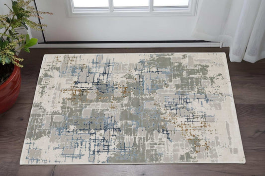 3' X 5' Grey Blue Brown Ivory And Deep Blue Abstract Power Loom Stain Resistant Area Rug - Homeroots - Flyclothing LLC