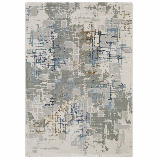 3' X 5' Grey Blue Brown Ivory And Deep Blue Abstract Power Loom Stain Resistant Area Rug - Homeroots - Flyclothing LLC