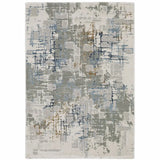 5' X 8' Grey Blue Brown Ivory And Deep Blue Abstract Power Loom Stain Resistant Area Rug - Homeroots - Flyclothing LLC