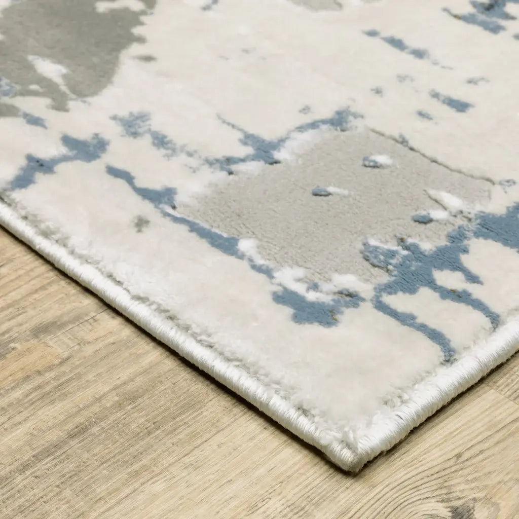 5' X 8' Grey Blue Brown Ivory And Deep Blue Abstract Power Loom Stain Resistant Area Rug - Homeroots - Flyclothing LLC