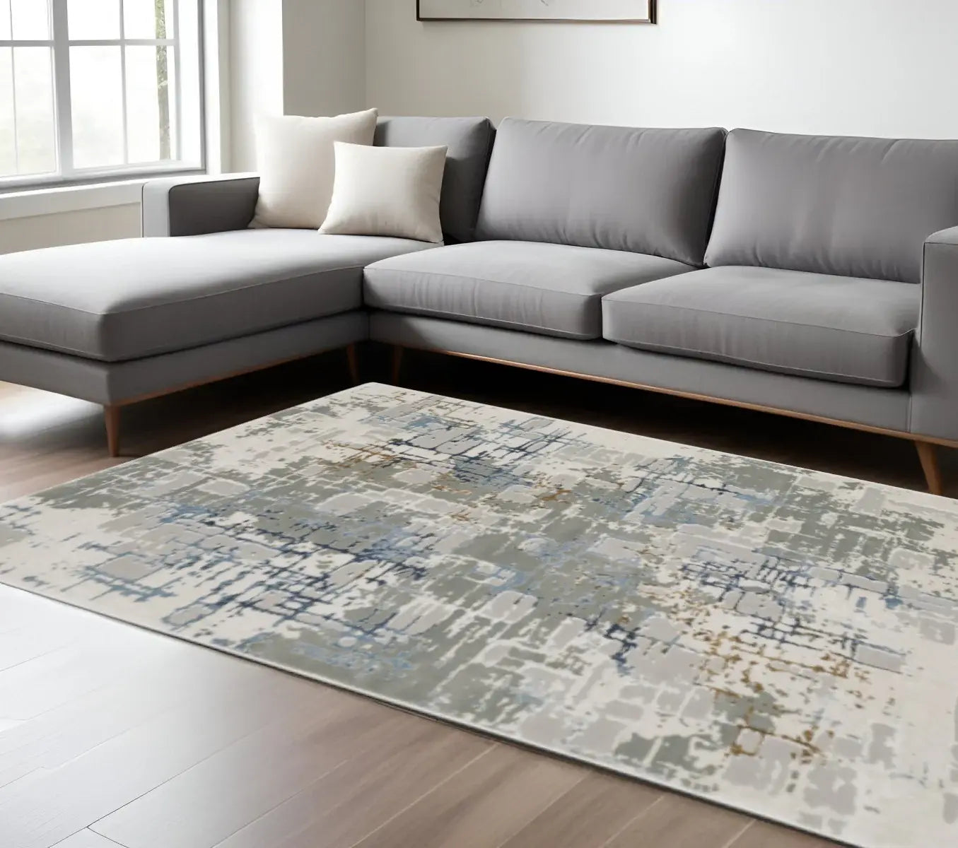 6' X 9' Grey Blue Brown Ivory And Deep Blue Abstract Power Loom Stain Resistant Area Rug - Homeroots - Flyclothing LLC