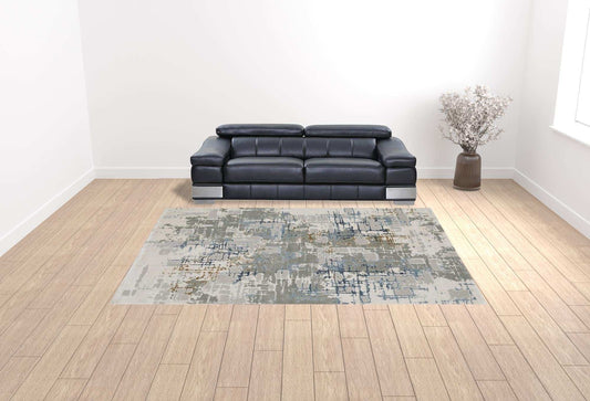 10' X 13' Grey Blue Brown Ivory And Deep Blue Abstract Power Loom Stain Resistant Area Rug - Homeroots - Flyclothing LLC