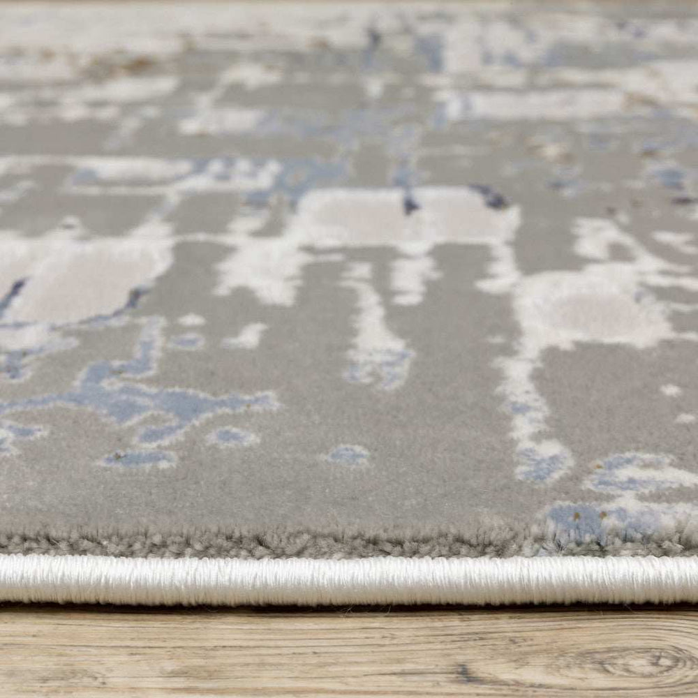 10' X 13' Grey Blue Brown Ivory And Deep Blue Abstract Power Loom Stain Resistant Area Rug - Homeroots - Flyclothing LLC