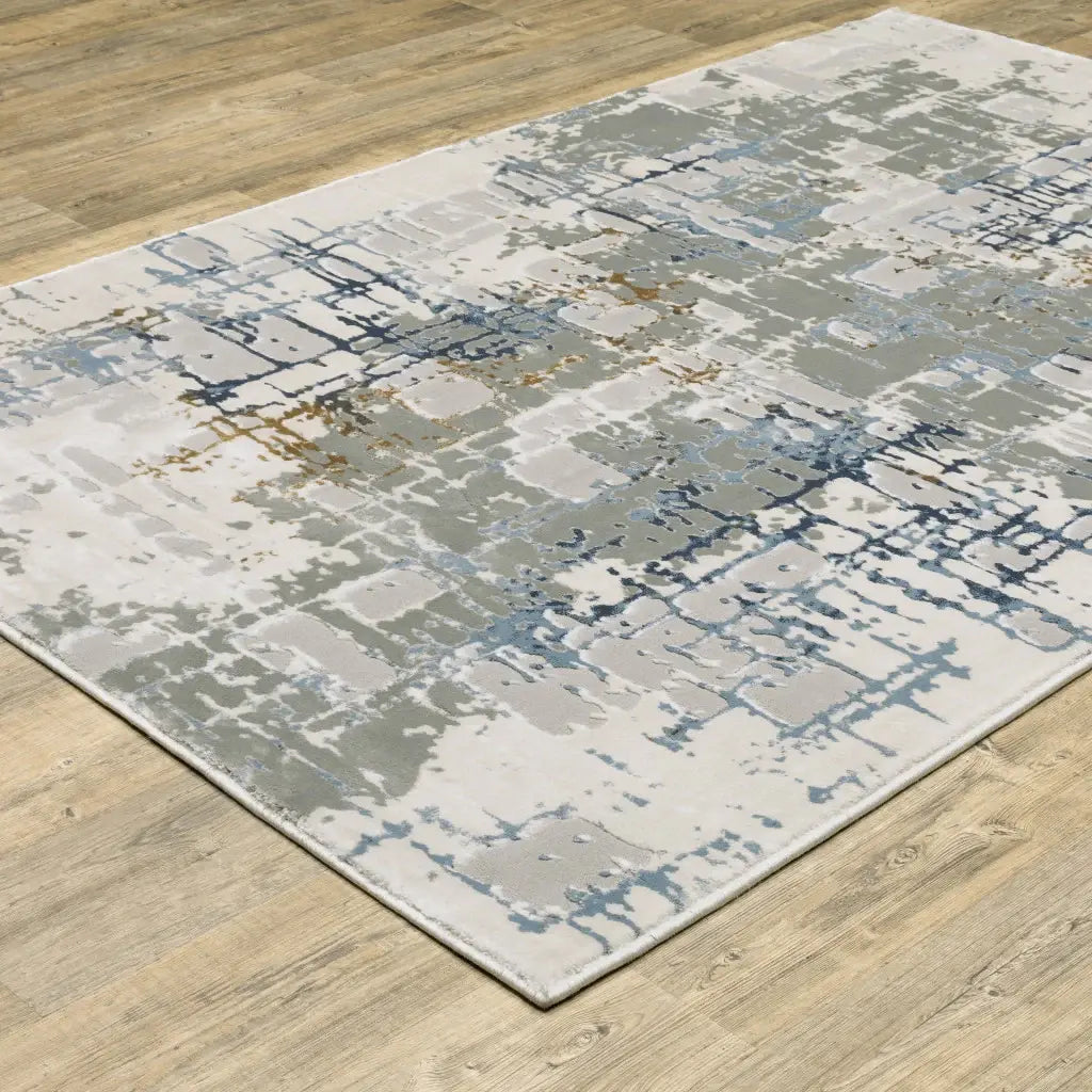 10' X 13' Grey Blue Brown Ivory And Deep Blue Abstract Power Loom Stain Resistant Area Rug - Homeroots - Flyclothing LLC