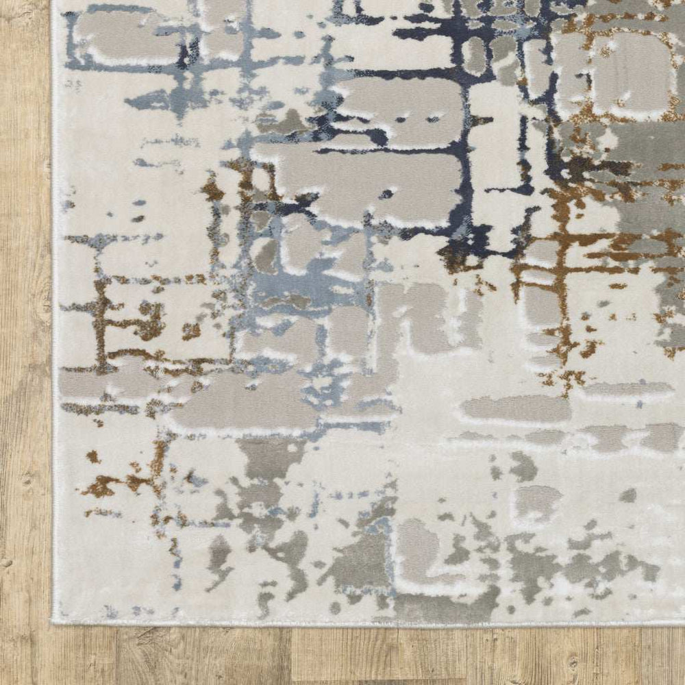 10' X 13' Grey Blue Brown Ivory And Deep Blue Abstract Power Loom Stain Resistant Area Rug - Homeroots - Flyclothing LLC