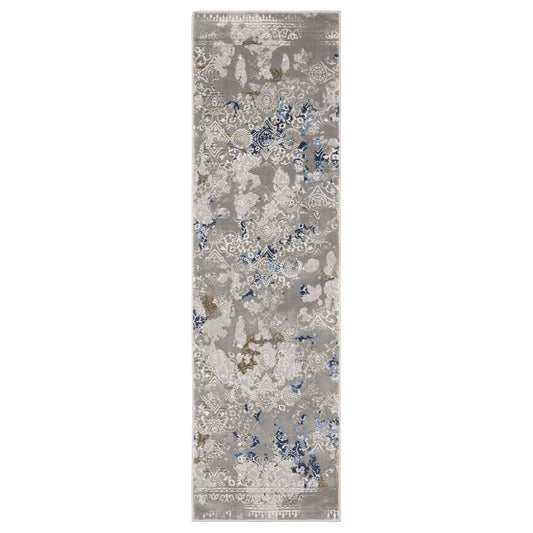 2' X 8' Grey Blue Ivory Brown And Navy Abstract Power Loom Stain Resistant Runner Rug - Homeroots - Flyclothing LLC