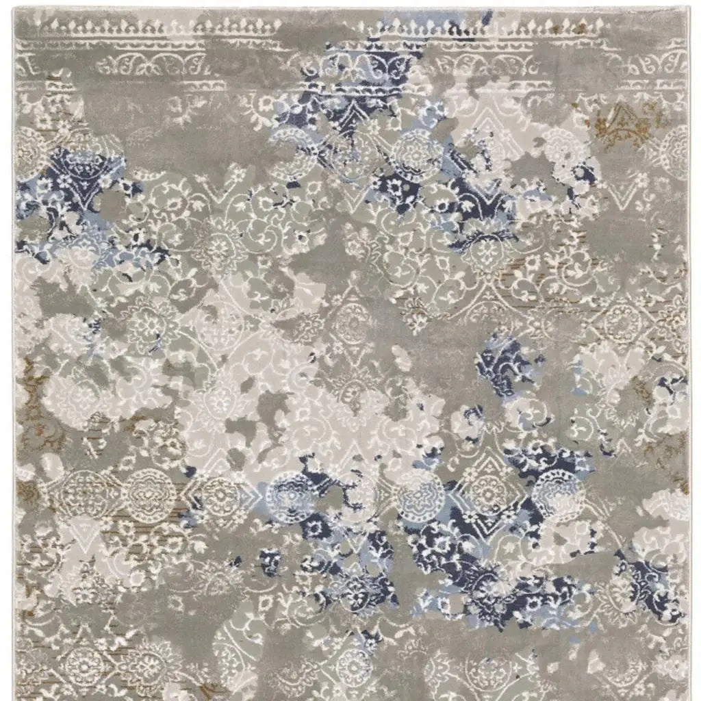 2' X 8' Grey Blue Ivory Brown And Navy Abstract Power Loom Stain Resistant Runner Rug - Homeroots - Flyclothing LLC