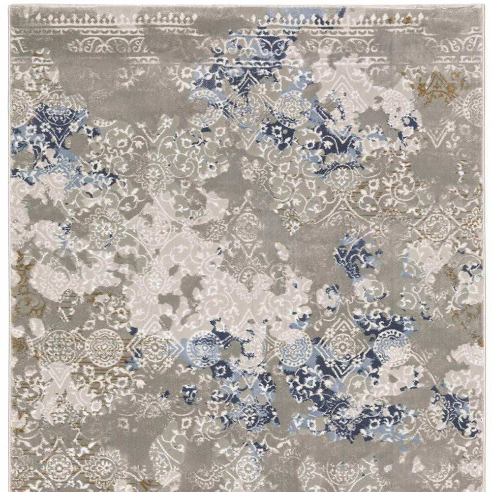 2' X 8' Grey Blue Ivory Brown And Navy Abstract Power Loom Stain Resistant Runner Rug - Homeroots - Flyclothing LLC