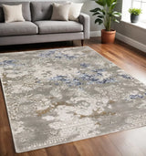 5' X 8' Grey Blue Ivory Brown And Navy Abstract Power Loom Stain Resistant Area Rug - Homeroots - Flyclothing LLC