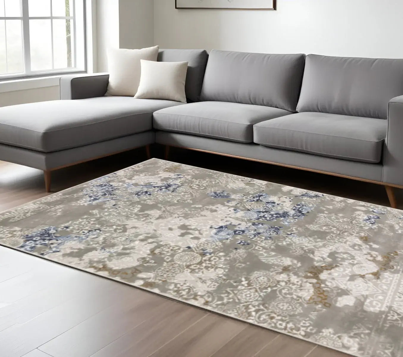 6' X 9' Grey Blue Ivory Brown And Navy Abstract Power Loom Stain Resistant Area Rug - Homeroots - Flyclothing LLC