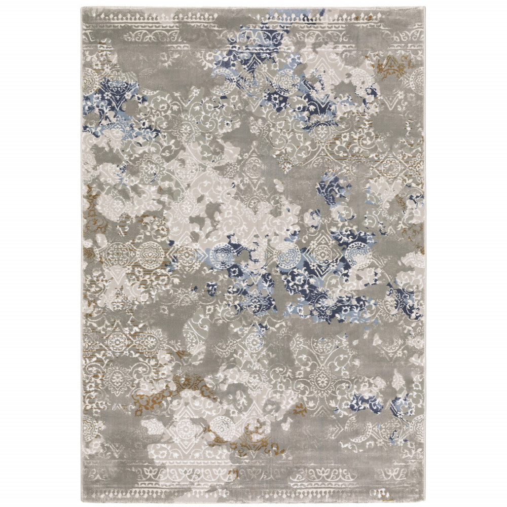 10' X 13' Grey Blue Ivory Brown And Navy Abstract Power Loom Stain Resistant Area Rug - Homeroots