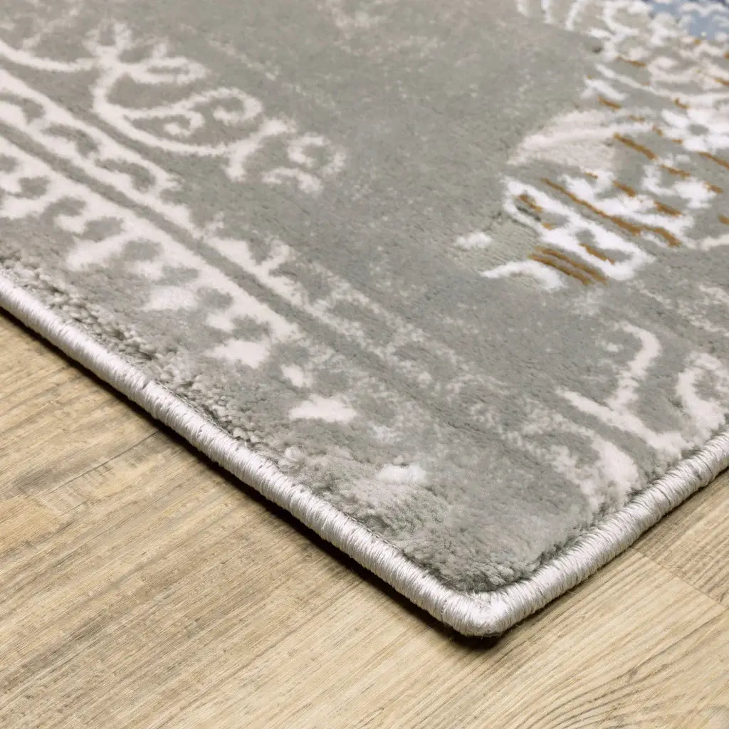 10' X 13' Grey Blue Ivory Brown And Navy Abstract Power Loom Stain Resistant Area Rug - Homeroots - Flyclothing LLC