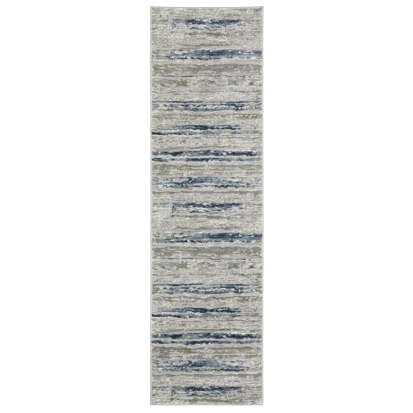 2' X 8' Grey Blue Light Blue Ivory And Brown Abstract Power Loom Stain Resistant Runner Rug - Homeroots - Flyclothing LLC