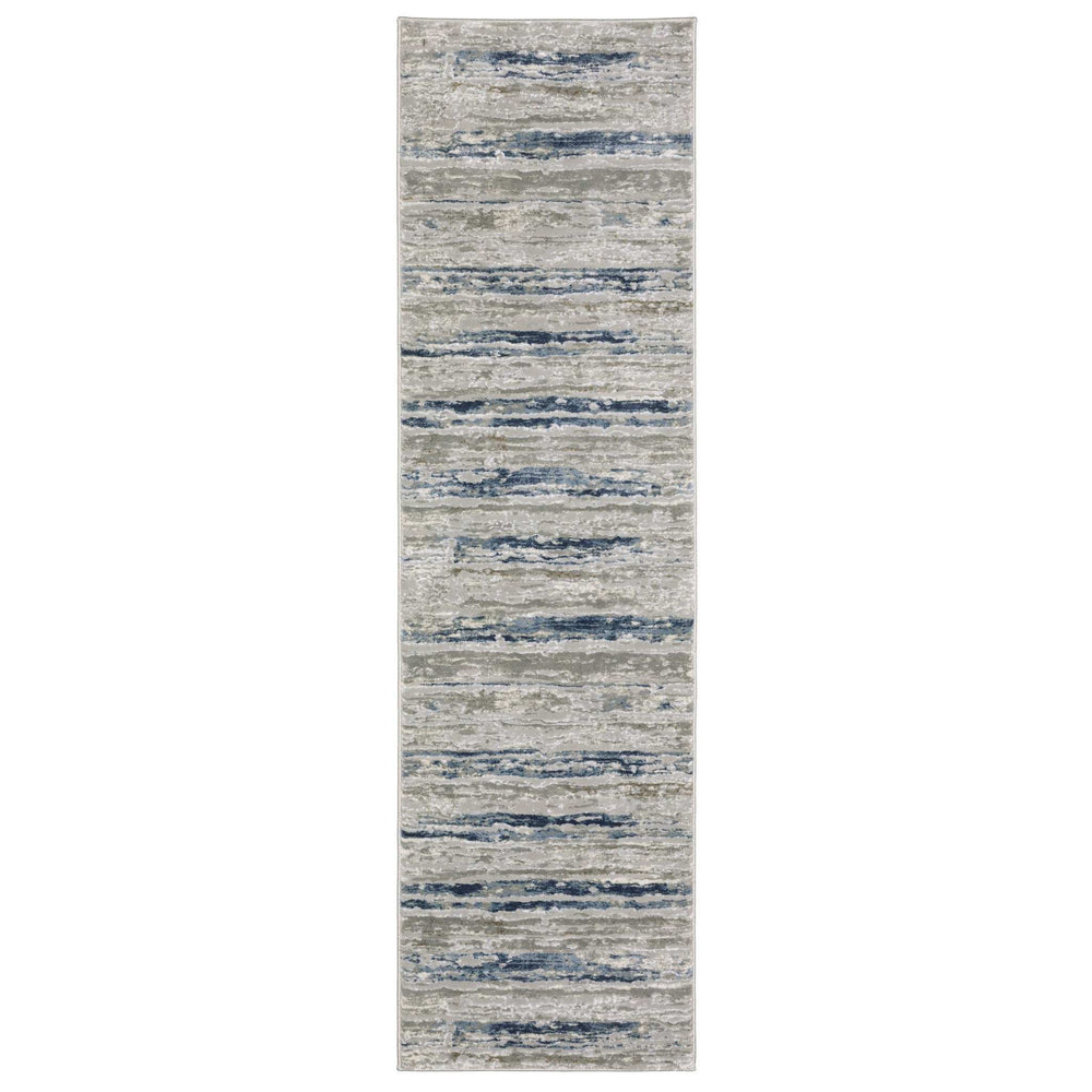 2' X 8' Grey Blue Light Blue Ivory And Brown Abstract Power Loom Stain Resistant Runner Rug - Homeroots - Flyclothing LLC