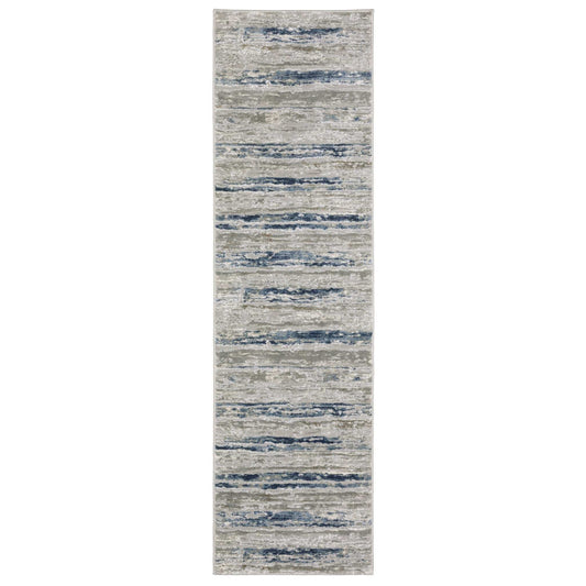 2' X 8' Grey Blue Light Blue Ivory And Brown Abstract Power Loom Stain Resistant Runner Rug - Homeroots - Flyclothing LLC