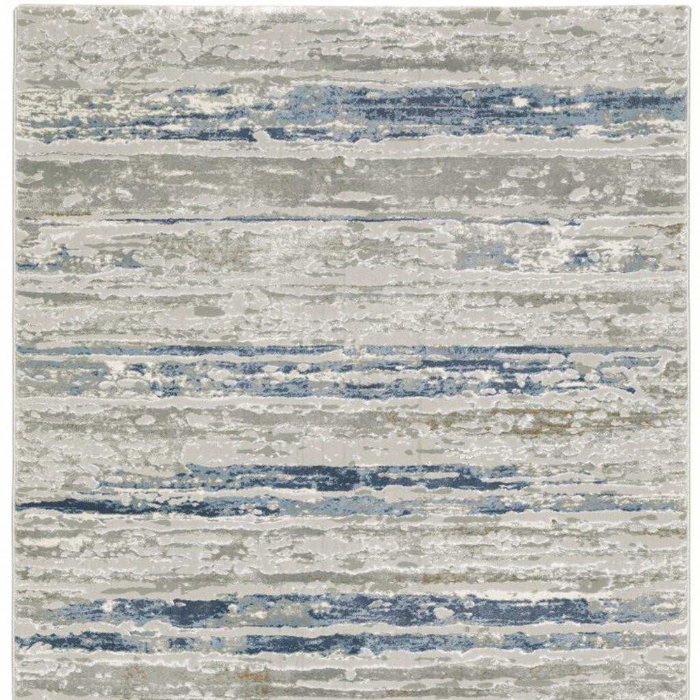 2' X 8' Grey Blue Light Blue Ivory And Brown Abstract Power Loom Stain Resistant Runner Rug - Homeroots - Flyclothing LLC