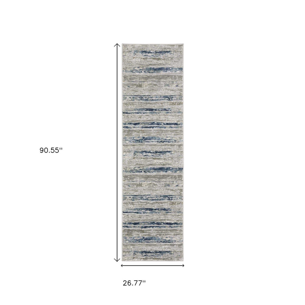 2' X 8' Grey Blue Light Blue Ivory And Brown Abstract Power Loom Stain Resistant Runner Rug - Homeroots - Flyclothing LLC