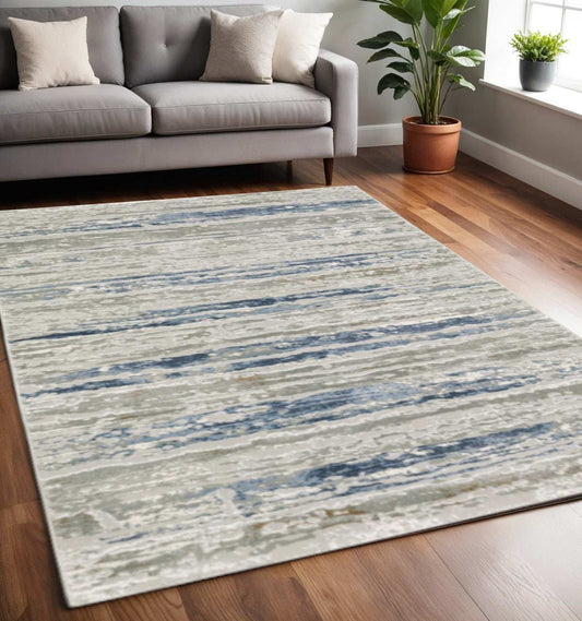 5' X 8' Blue Ivory Grey Light Blue And Brown Abstract Power Loom Stain Resistant Area Rug - Homeroots - Flyclothing LLC
