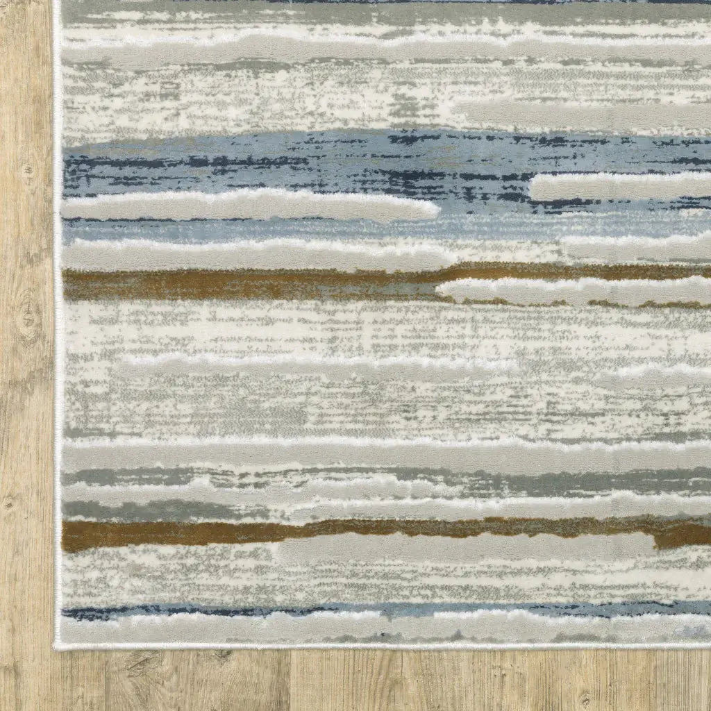 2' X 8' Grey Blue Ivory Brown Beige And Navy Abstract Power Loom Stain Resistant Runner Rug - Homeroots - Flyclothing LLC