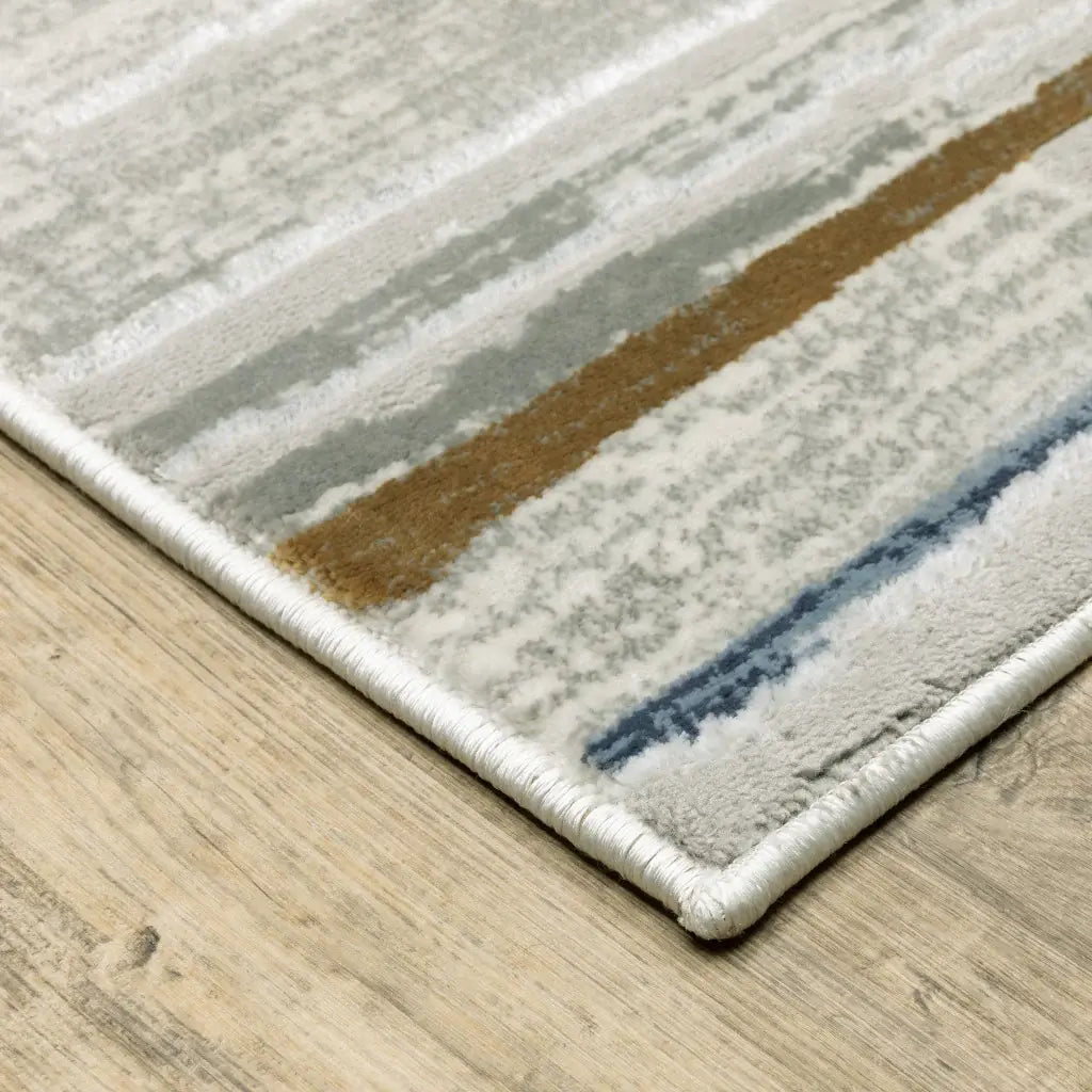 10' X 13' Grey Blue Ivory Brown Beige And Navy Abstract Power Loom Stain Resistant Area Rug - Homeroots - Flyclothing LLC