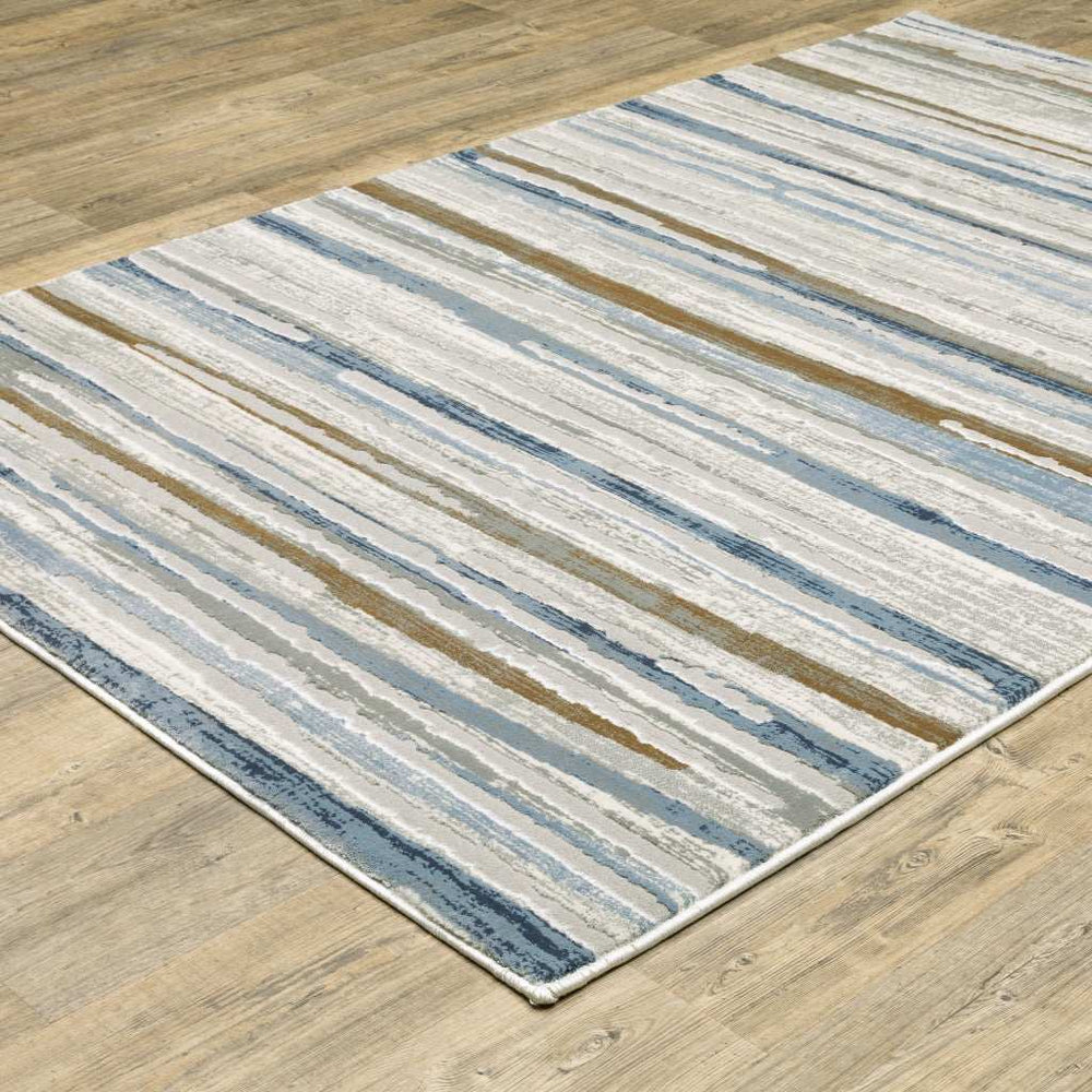 10' X 13' Grey Blue Ivory Brown Beige And Navy Abstract Power Loom Stain Resistant Area Rug - Homeroots - Flyclothing LLC