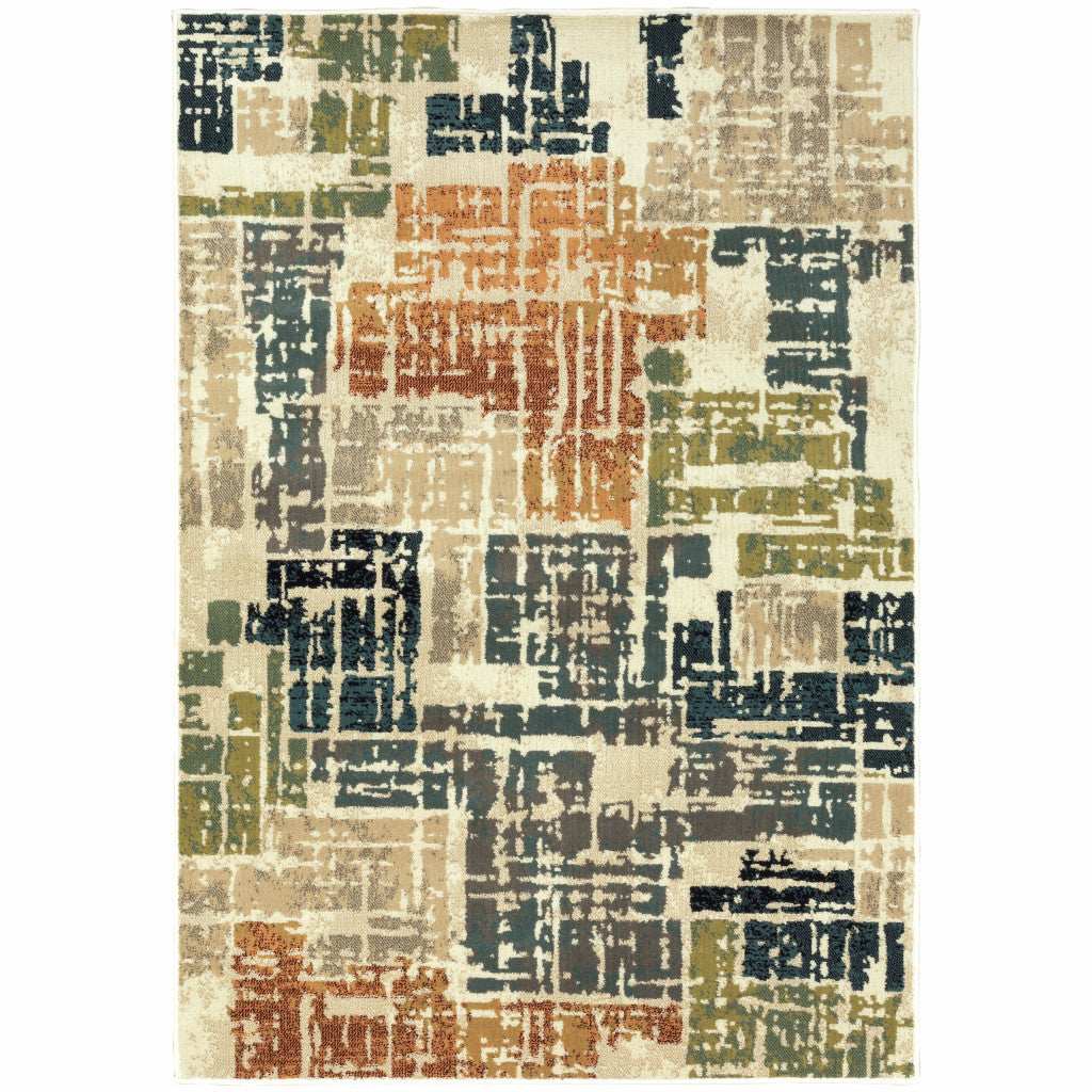 10' X 13' Beige Terracotta Green Navy And Grey Abstract Power Loom Stain Resistant Area Rug - Homeroots - Flyclothing LLC