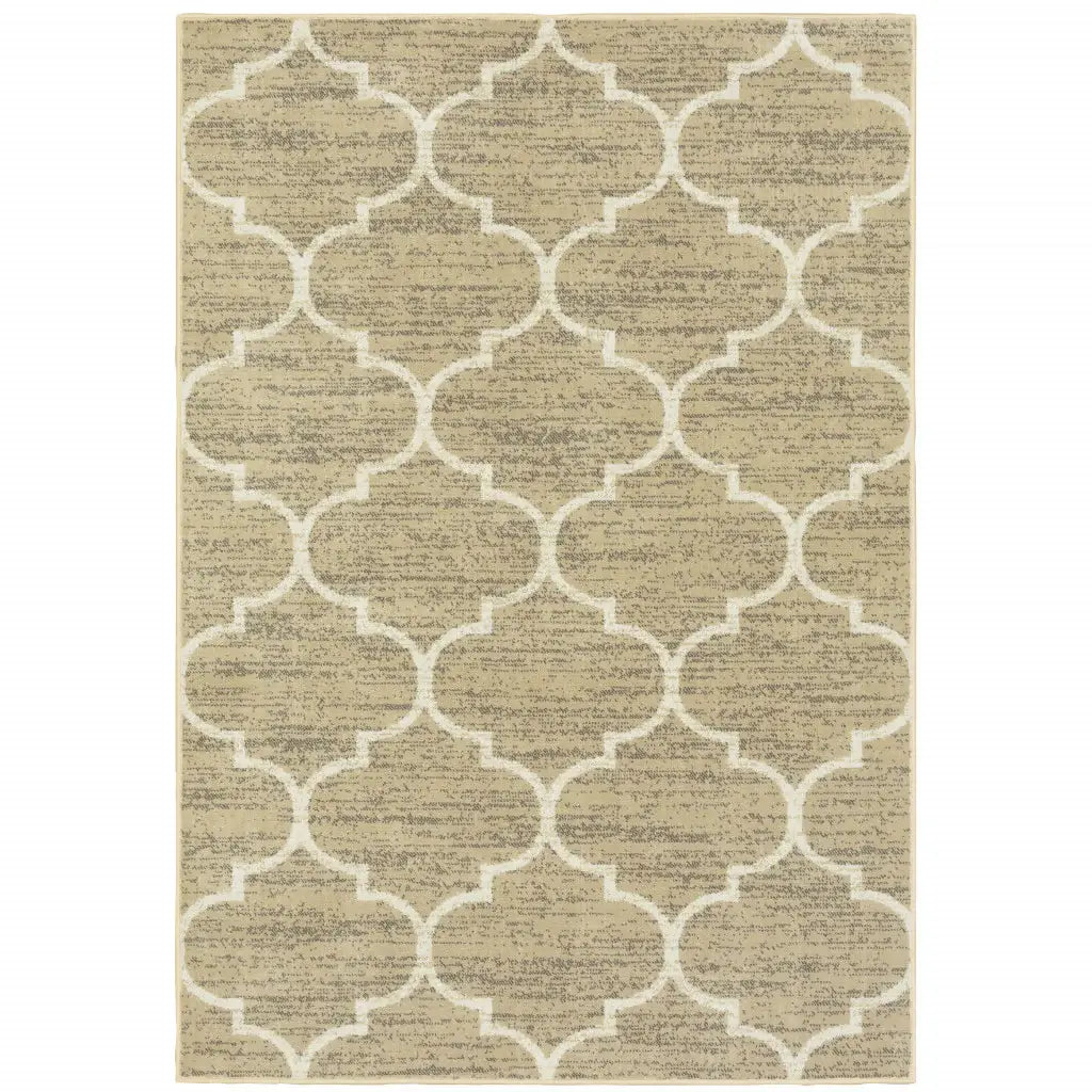 10' X 13' Beige And Ivory Geometric Power Loom Stain Resistant Area Rug - Homeroots - Flyclothing LLC