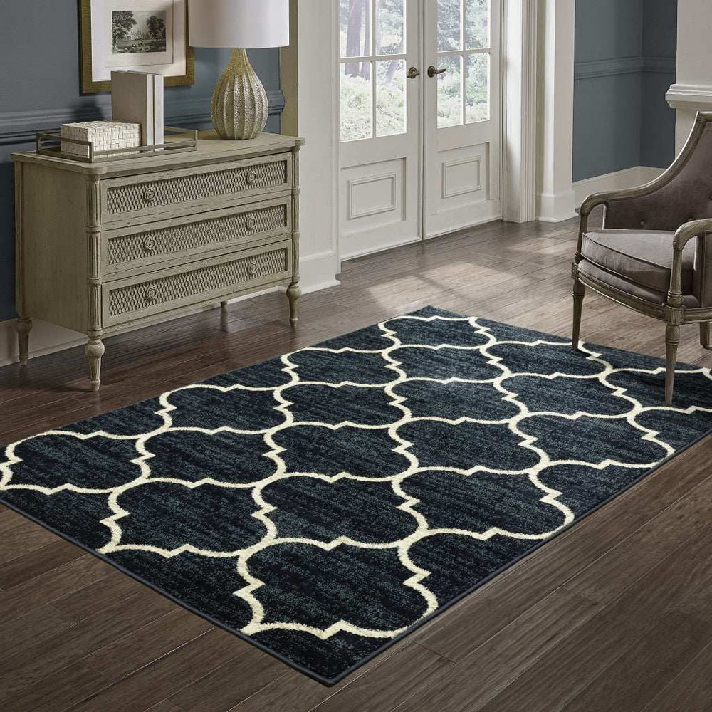 10' X 13' Navy And Ivory Geometric Power Loom Stain Resistant Area Rug - Homeroots - Flyclothing LLC