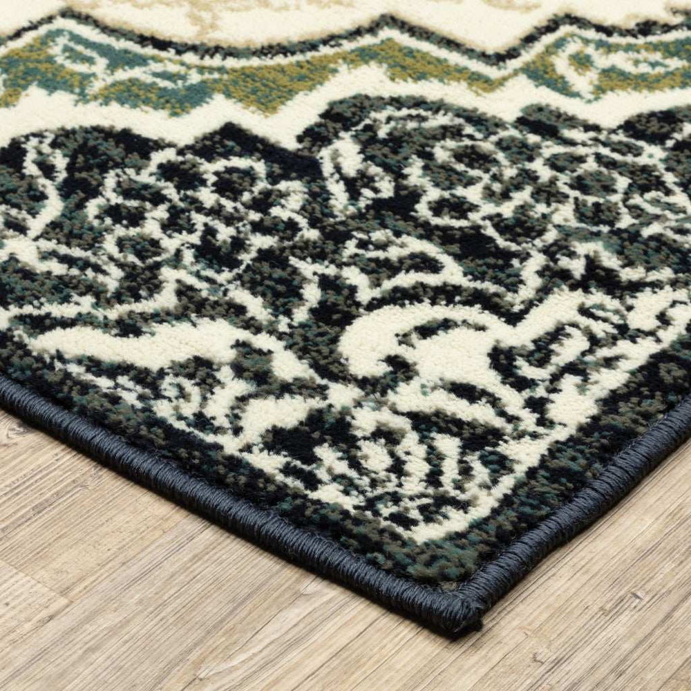10' X 13' Ivory Navy And Green Oriental Power Loom Stain Resistant Area Rug - Homeroots - Flyclothing LLC