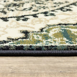 10' X 13' Ivory Navy And Green Oriental Power Loom Stain Resistant Area Rug - Homeroots - Flyclothing LLC