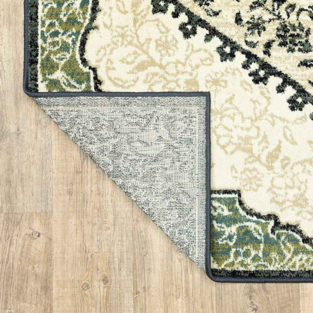 10' X 13' Ivory Navy And Green Oriental Power Loom Stain Resistant Area Rug - Homeroots - Flyclothing LLC